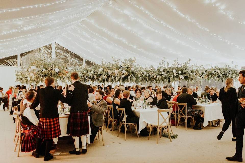 Wedding marquee with guests
