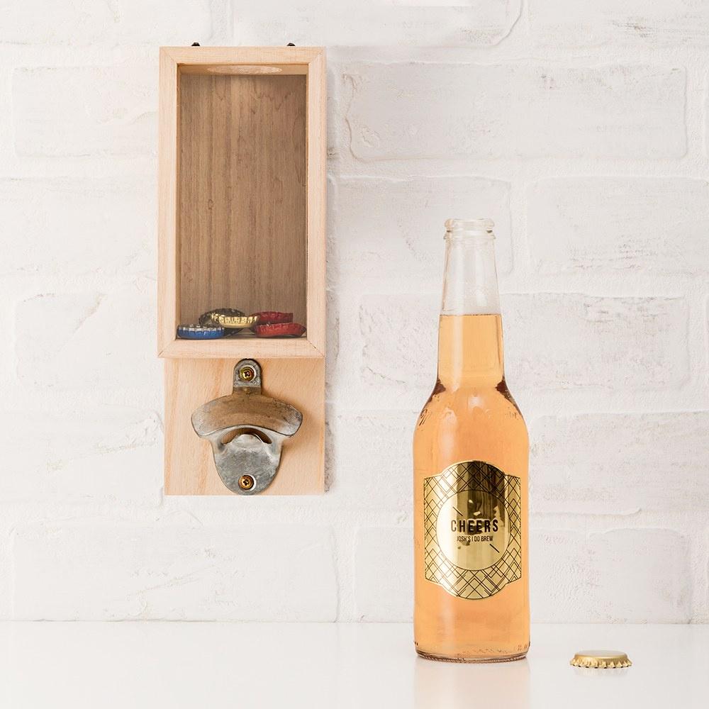 Wall mounted bottle cap opener