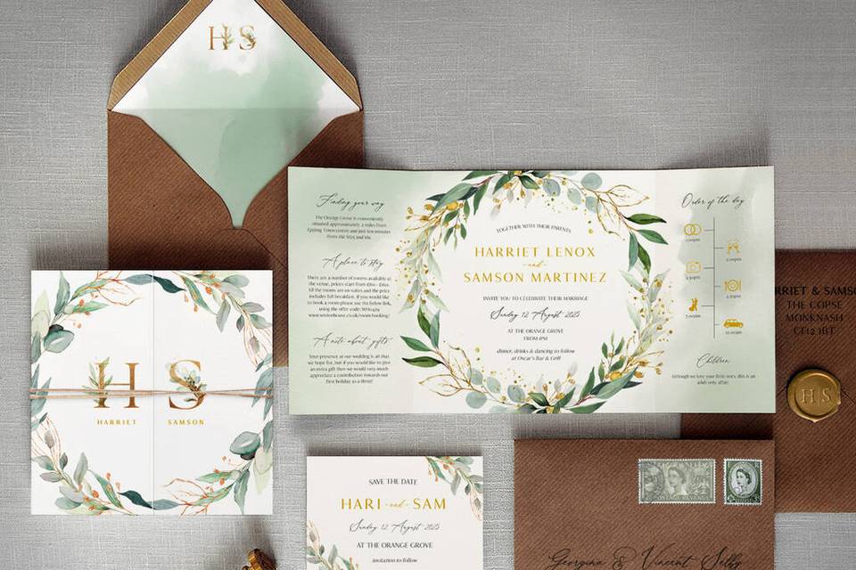 Greenery budget-friendly wedding invitations