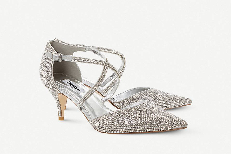 Silver wedding shoes low heel