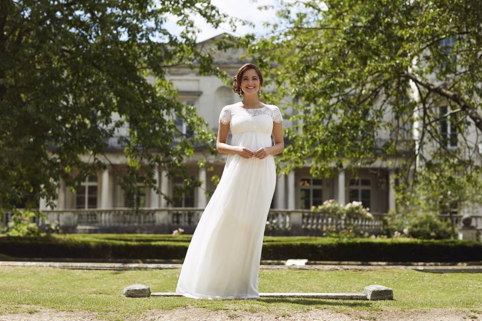 Elegant White Sleeveless Lace Full Length Beading Pregnant Women Wedding Dresses 