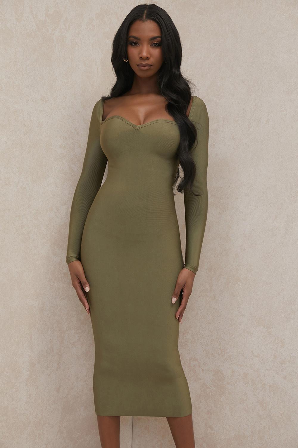 olive dress for wedding guest