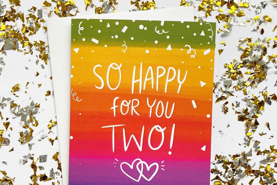 So happy for you two rainbow LGBTQ+ wedding card 