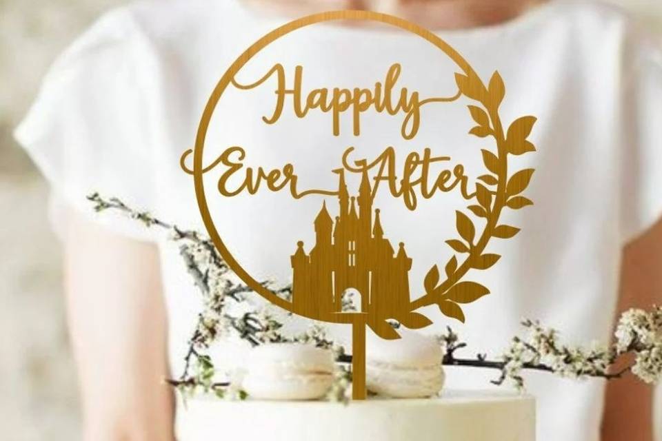 Disney wedding cake gold Happily Ever After topper