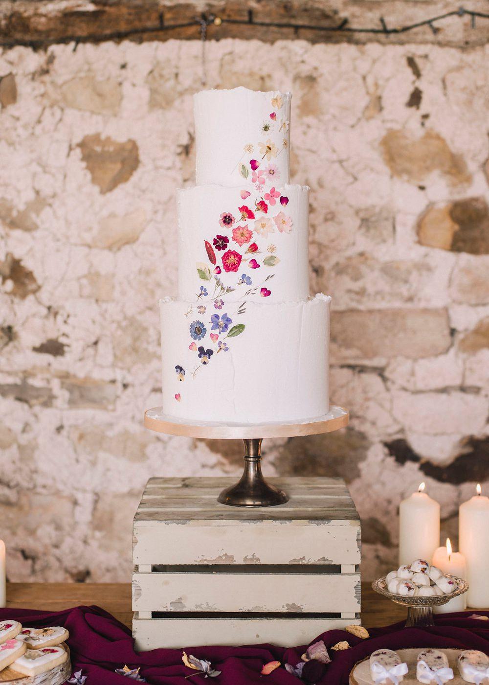 Dried wildflower simple wedding cake