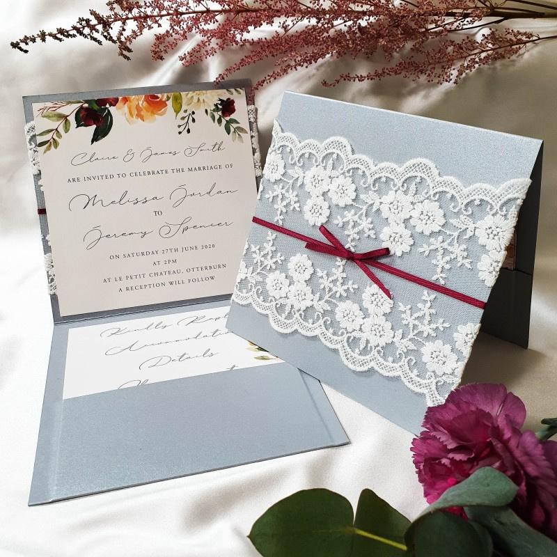 Romantic Whimsical with Envelopes PERSONALISED WEDDING INVITATIONS Blue Hearts