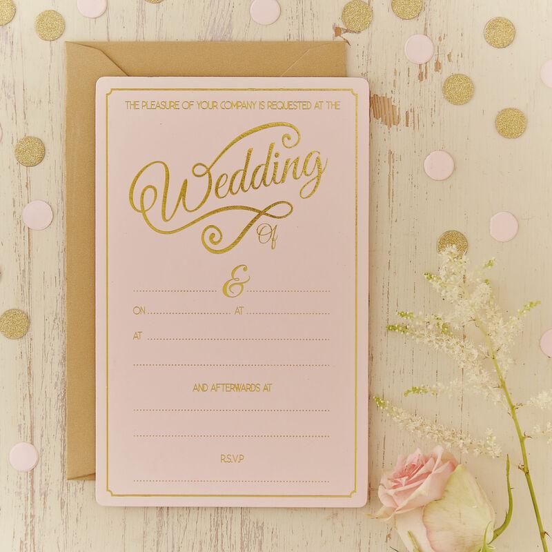 Pink and gold foiled wedding invitations