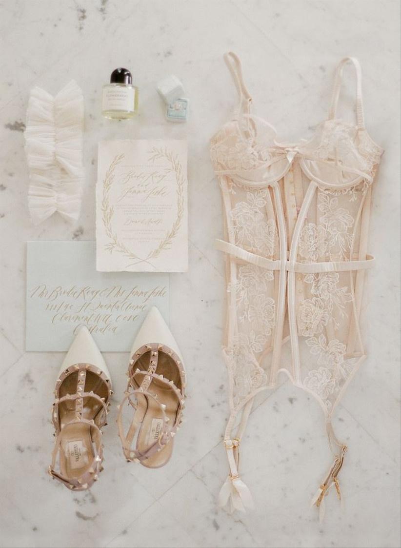 Underwear flatlay with perfume