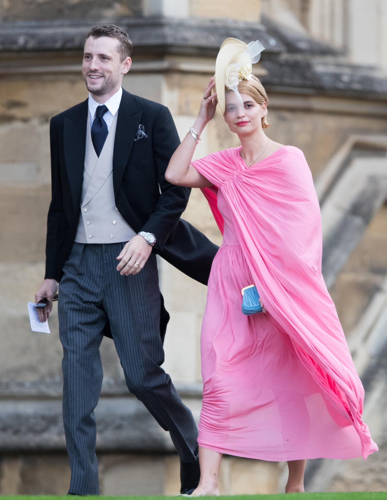 Pixie Geldof in a pink dress and cape
