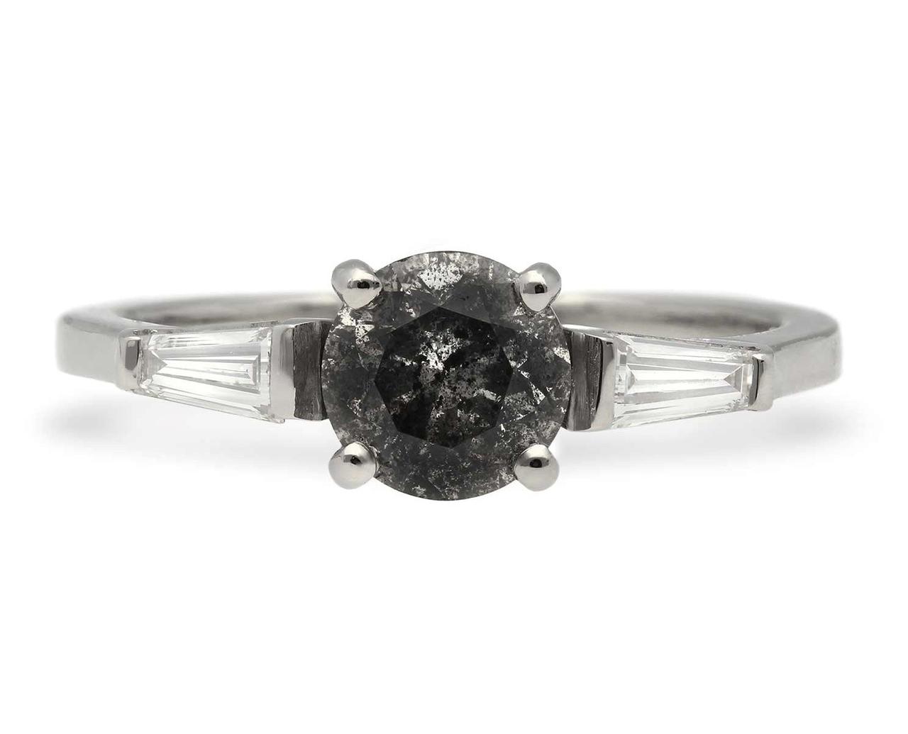 Salt and pepper diamond and sapphire engagement ring