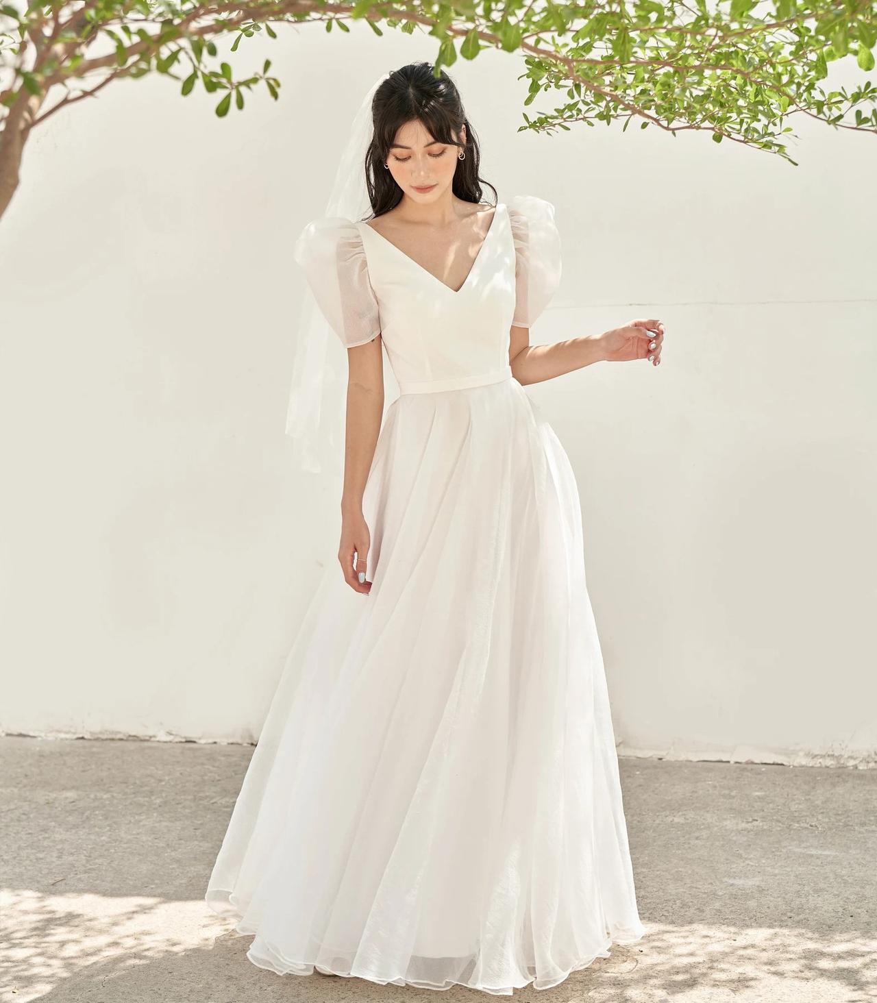 human resources cure Contradict puff sleeve mini wedding dress Humility ...
