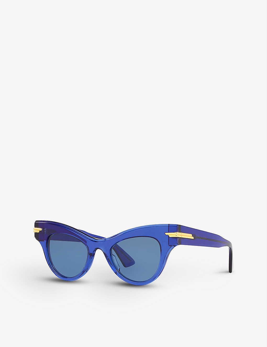 Royal blue acetate Bottega Veneta cat's eye shaped sunglasses with gold hinges
