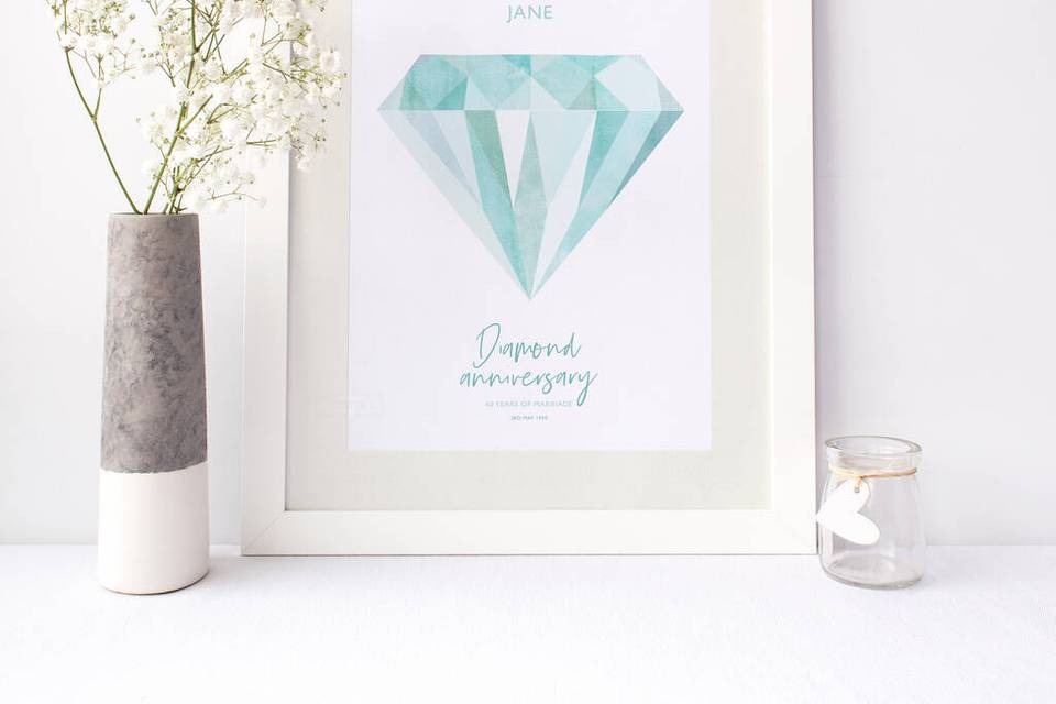 Diamond 60th wedding anniversary print