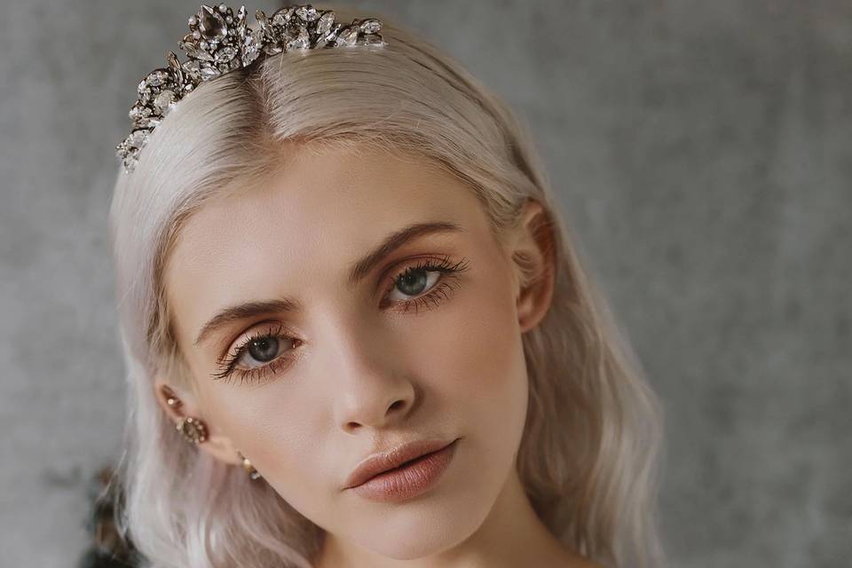 Bride wearing a crystal wedding tiara