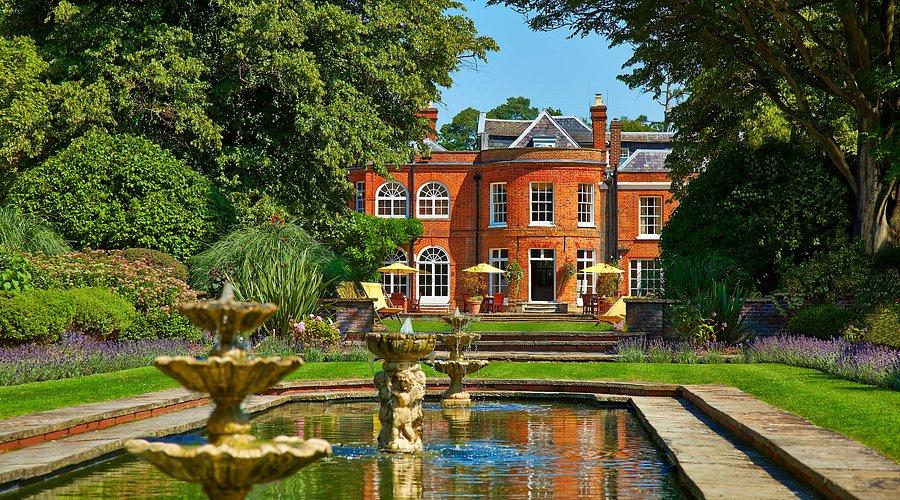 waterfall in the gardens of the Royal Berkshire luxury hotel