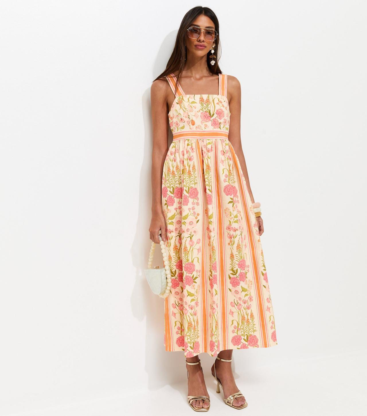 New Look Orange Border Floral Print Midi Dress 