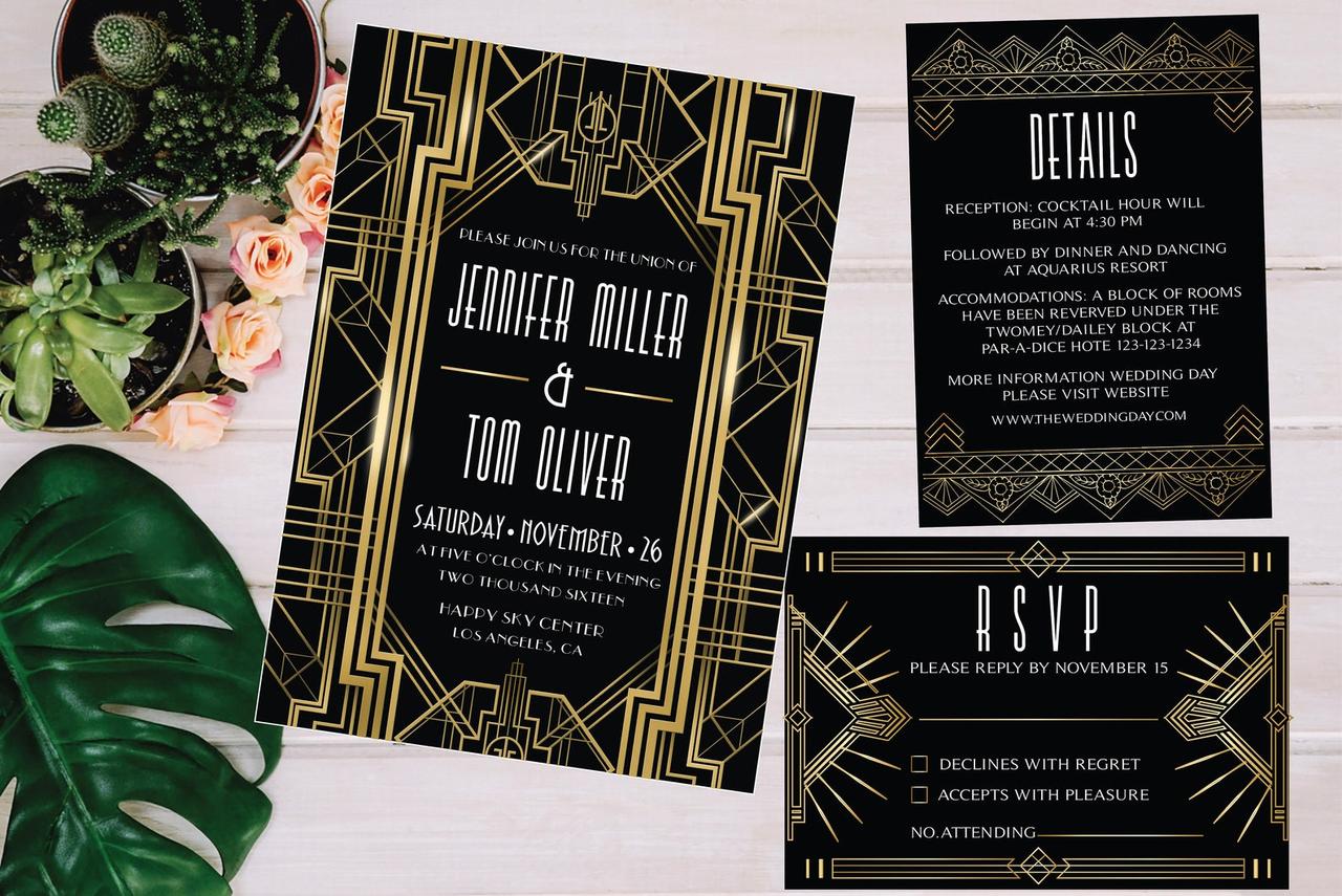Great Gatsby Art Deco Wedding Invitation Set