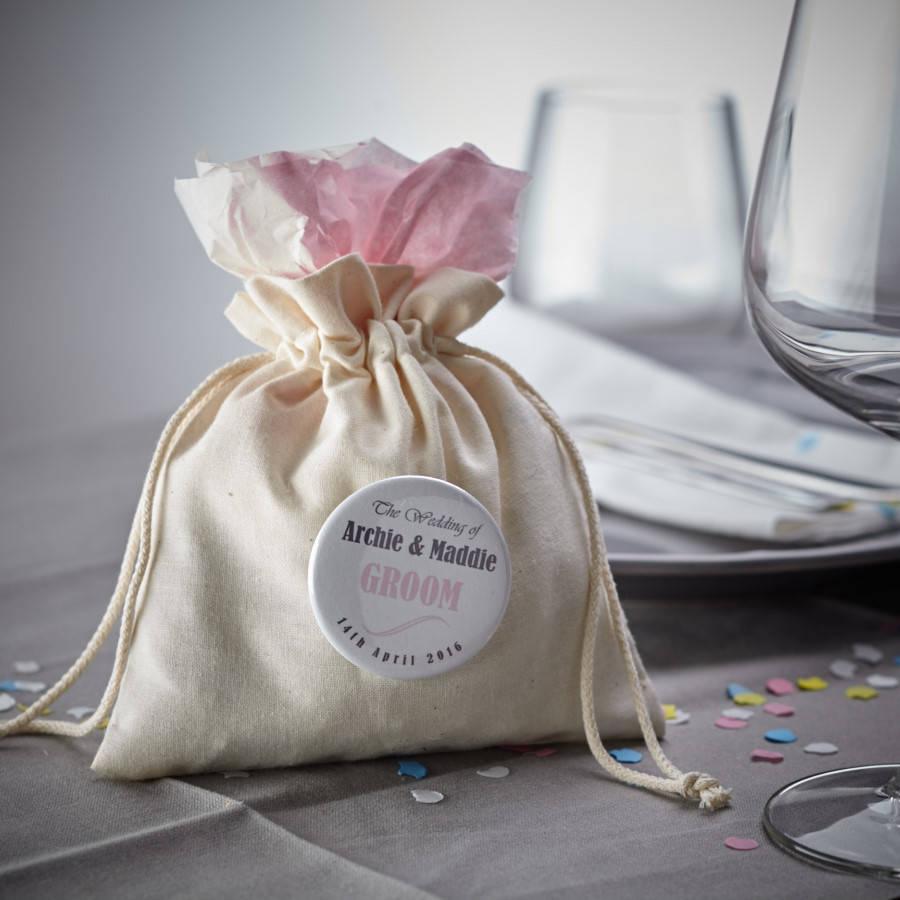 Personalised wedding badge favour bags