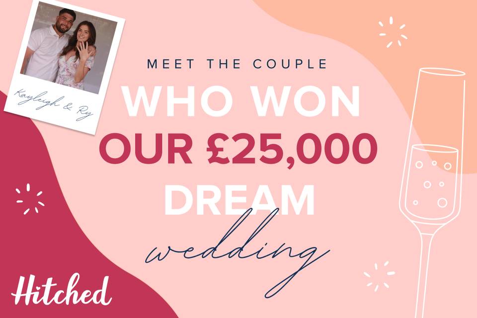 136013 The Hitched Win A Dream Wedding Logo With A Picture Of Winners Kayleigh And Ryan In The Top Left Corner 