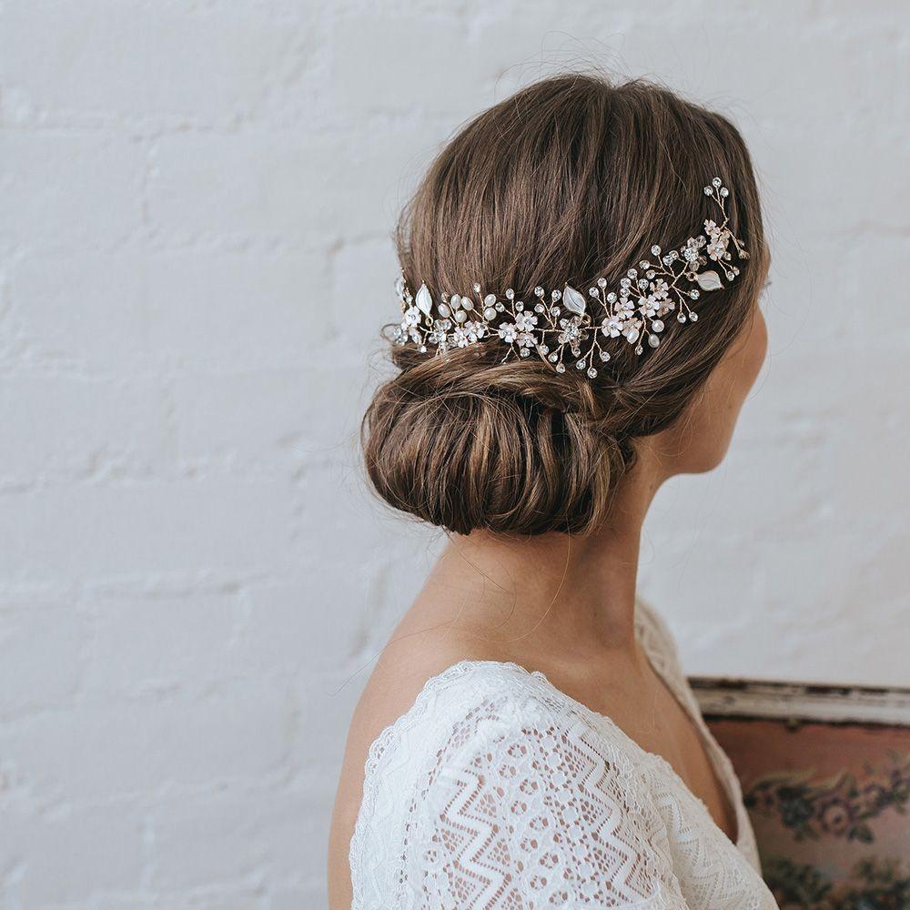 Silver Bendable Pearl Crystal Bridal Hair Vine Wedding Headband WRDE 