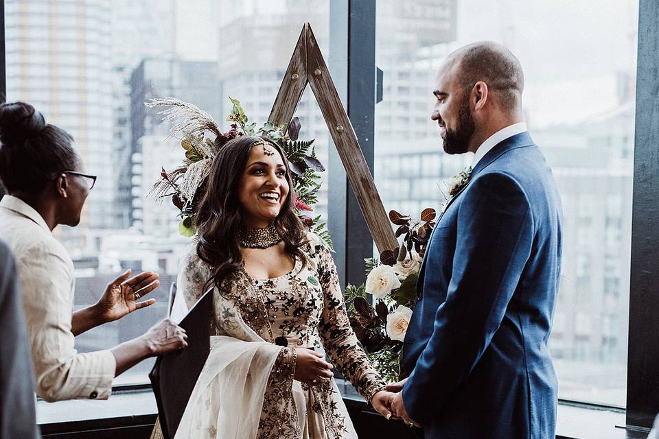 Bride and groom saying their wedding vows