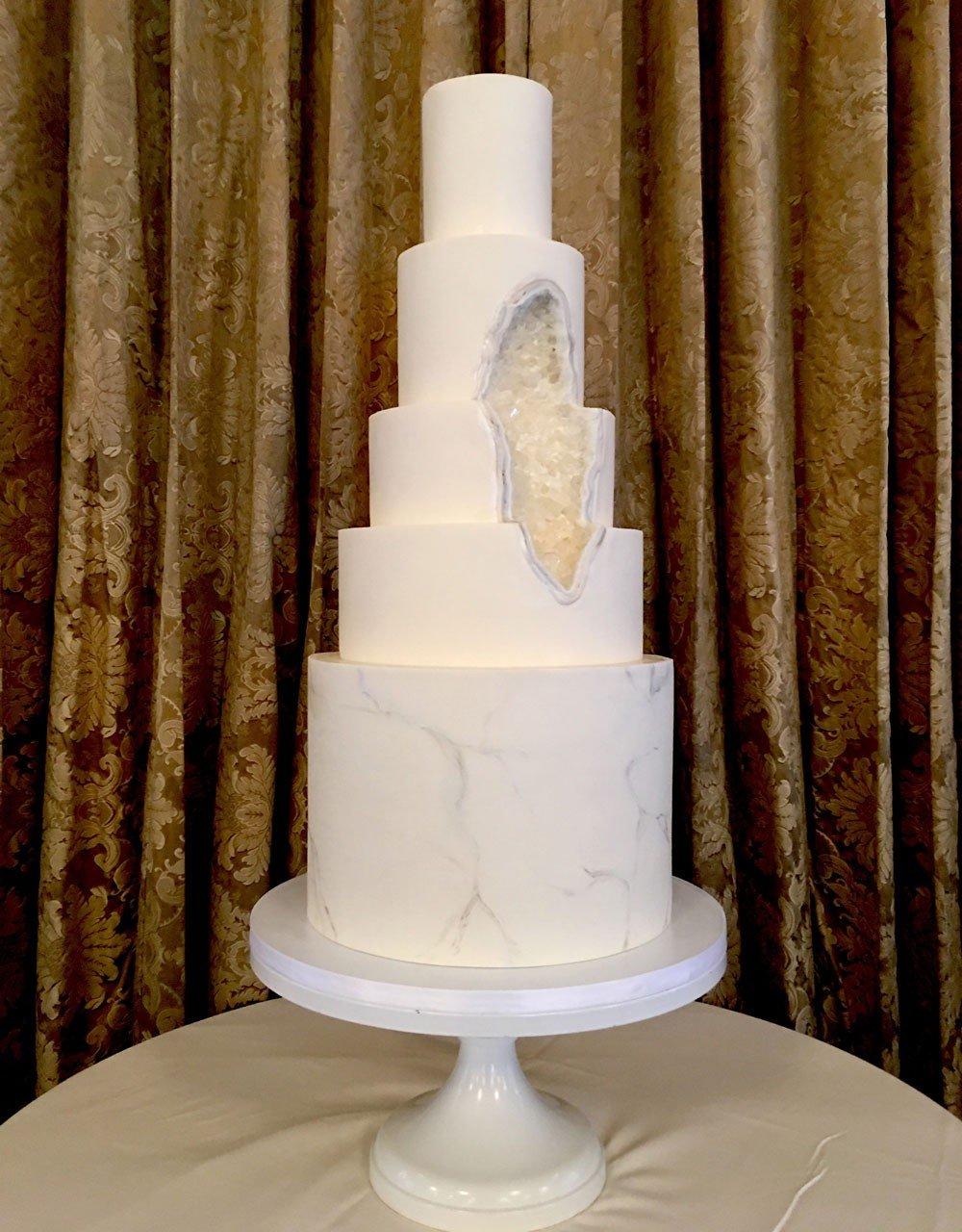 Blue White And Gold Fondant Marble Geode Tier Cake