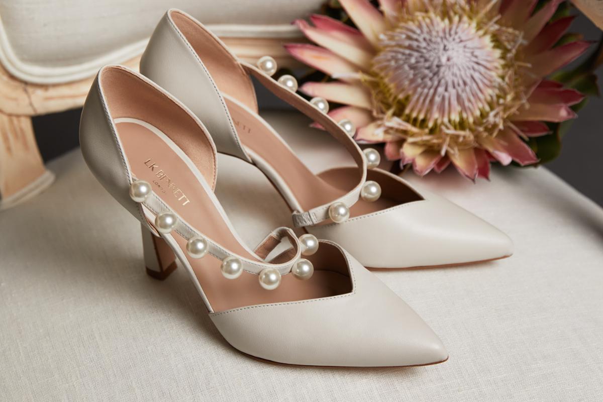 Neutral Wedding Shoes with Beaded T-Strap
