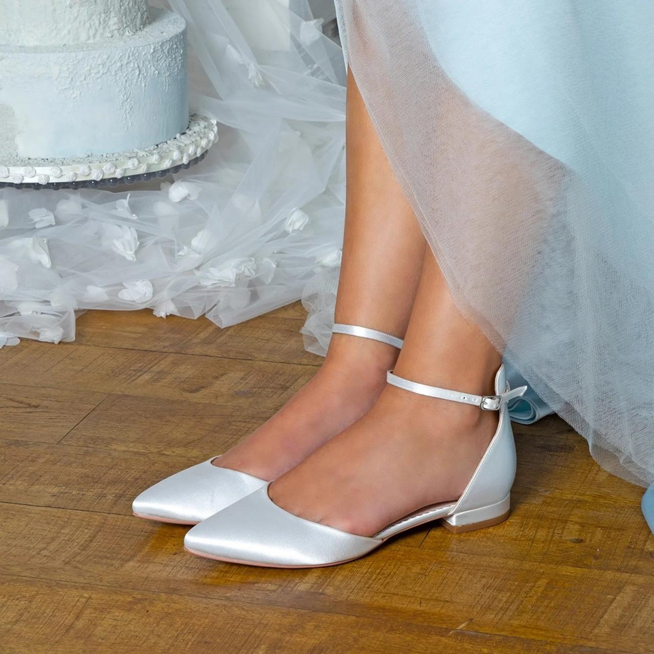 Lace And Favour Perfect Bridal Tilly Dyeable Ivory Satin Ankle Strap Flats