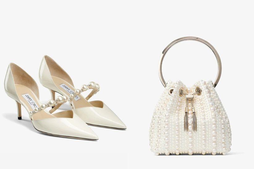 Bon Bon Ivory Satin Bag with All-Over Pearls & Aurelie 65 Pumps – Jimmy Choo
