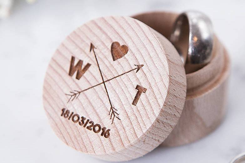 Heart and arrow wooden engagement ring box