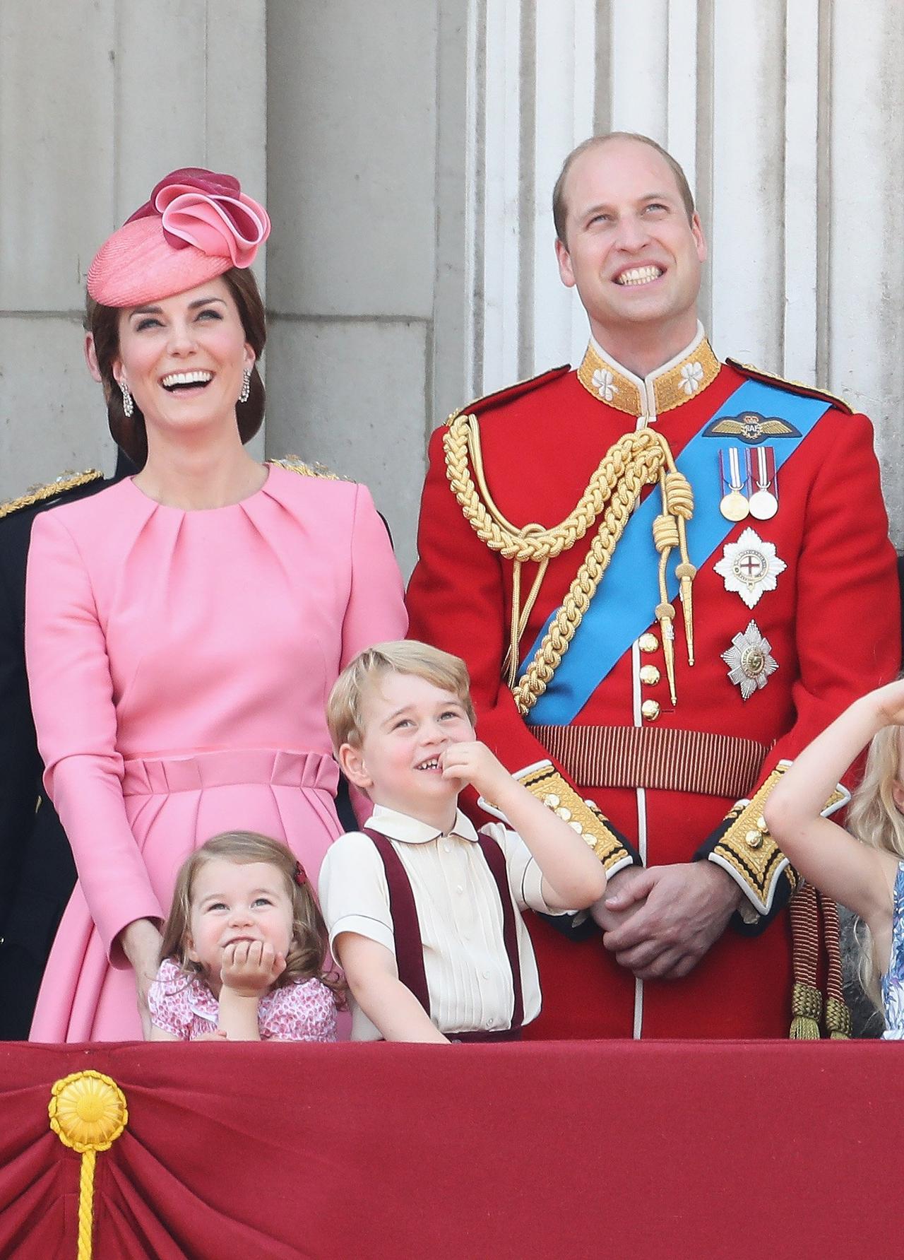 Kate Middleton, Prince William, Prince George and Princess Charlotte watch the Trooping The Colour