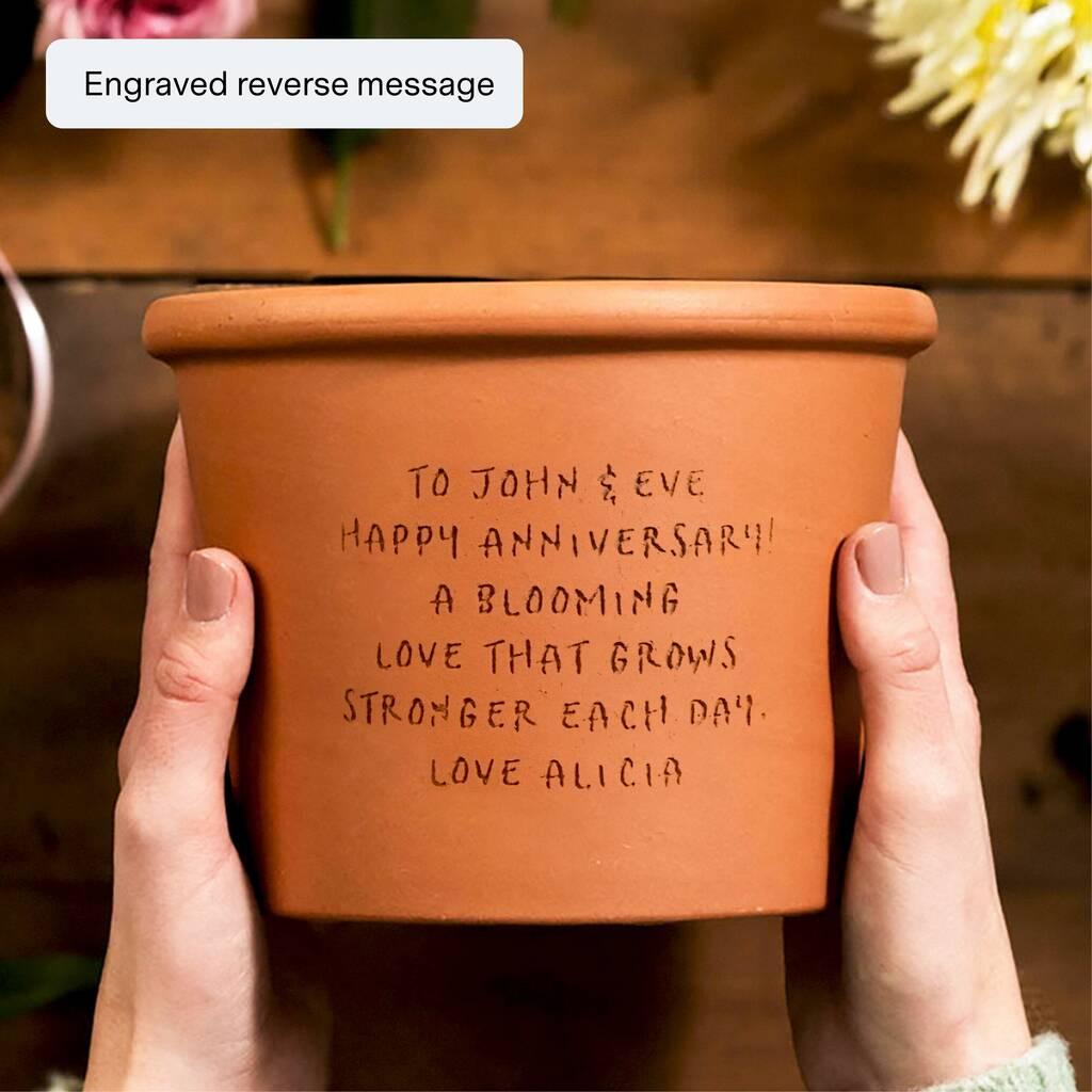 engravable ceramic plant pot for 8th wedding anniversary