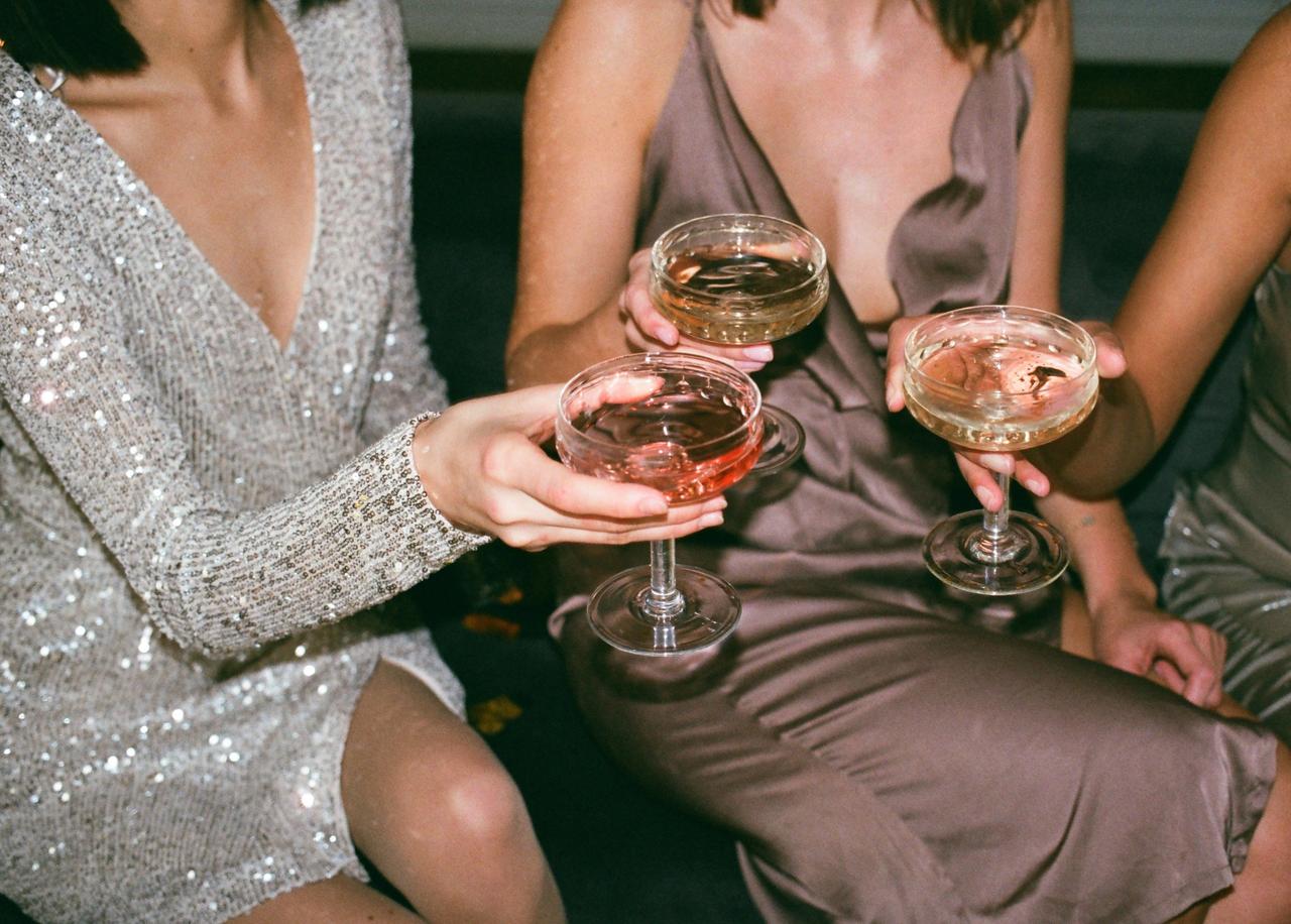 Girls drinking champagne on a night out