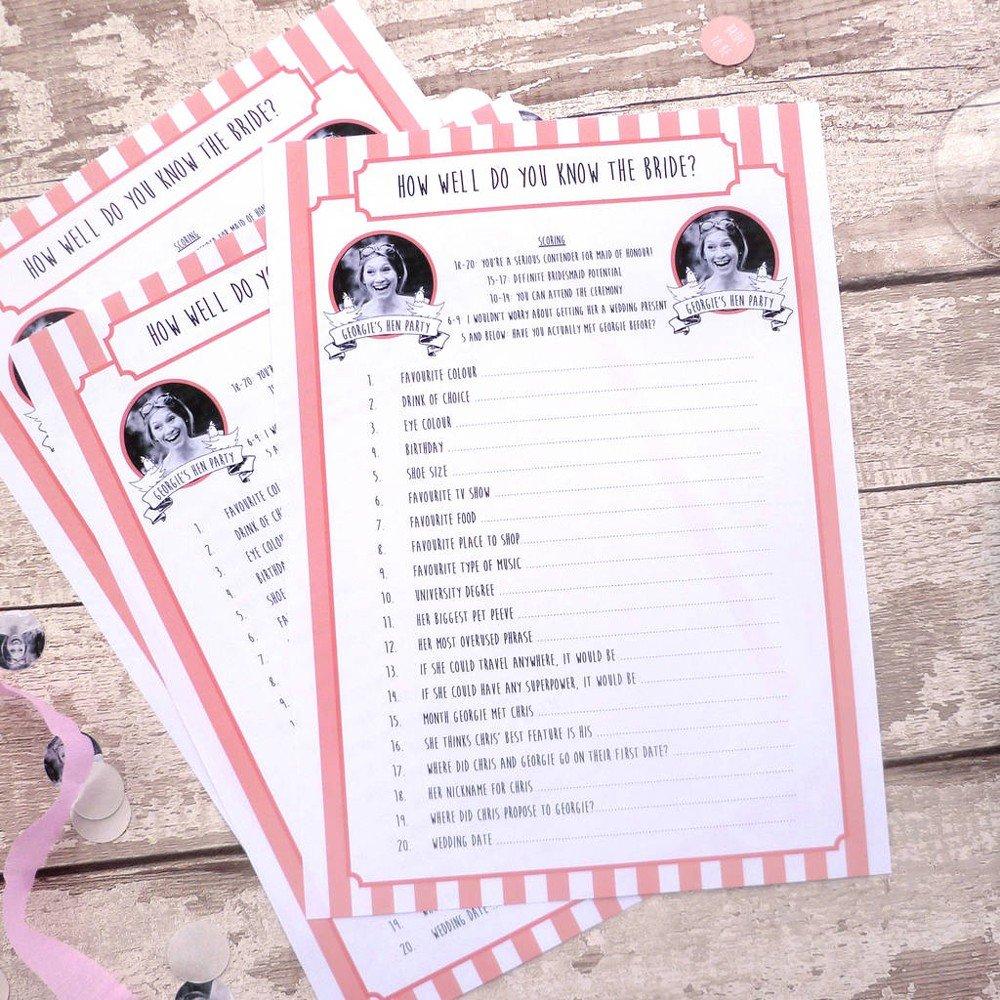 Pink and white how well do you know the bride quiz cards