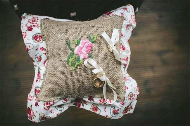Personalized Rustic Wedding Ring Bearer Pillow