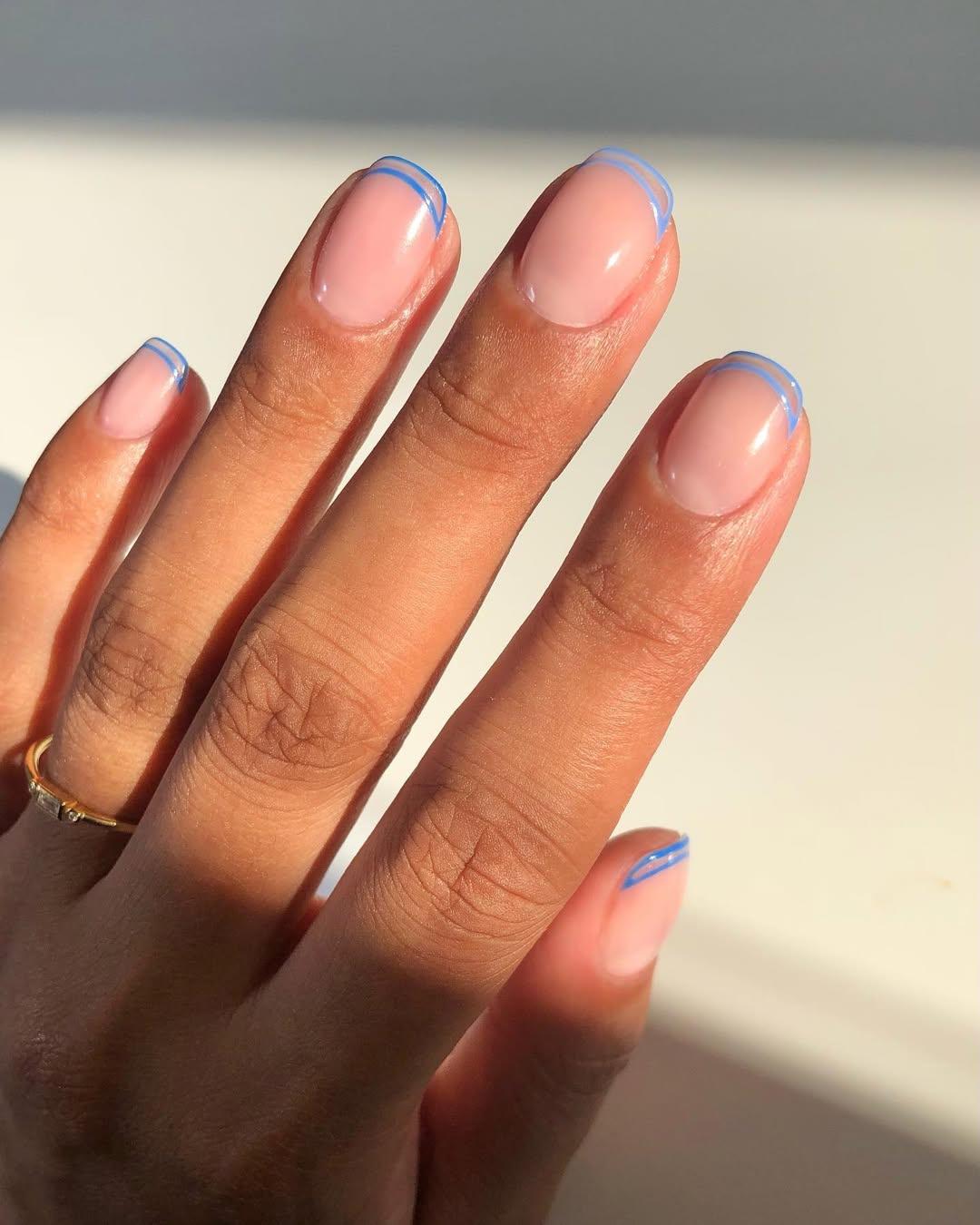 Double line blue french manicure