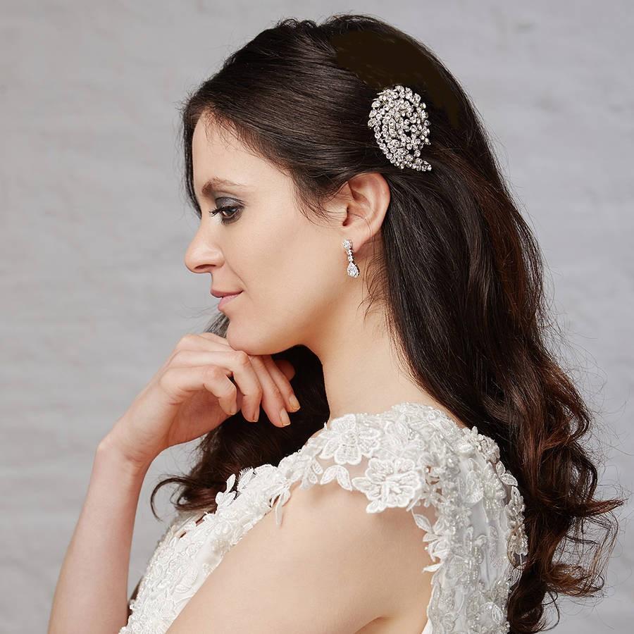 BEAUTIFUL 2NO Bridal 6cm Crystal Diamante Silver Hair Clip Wedding etc UK SELLER 
