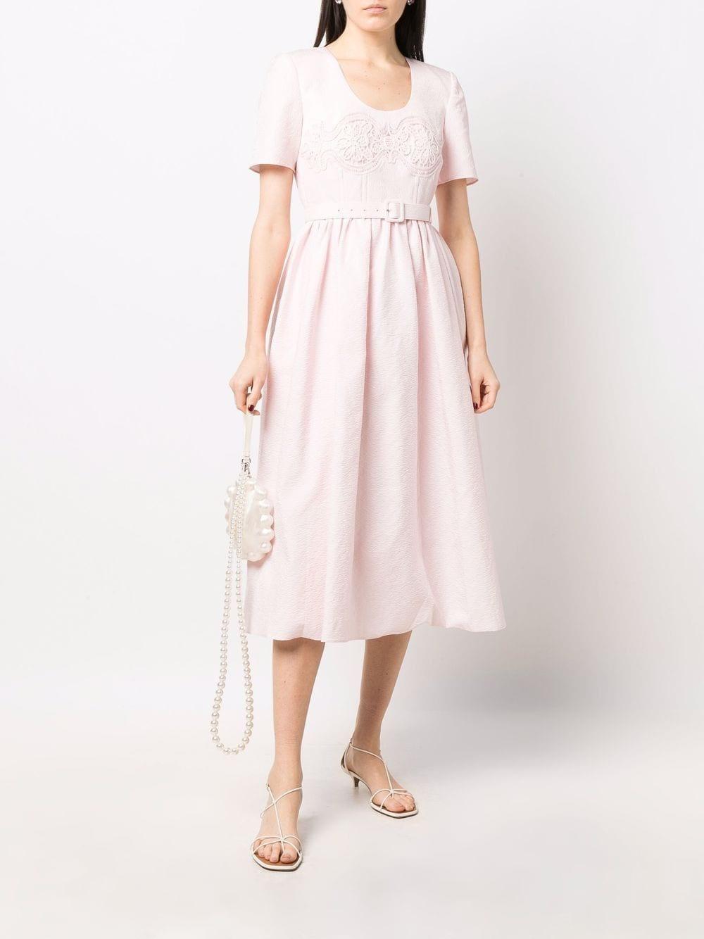 Short-sleeve tea dress with waist belt