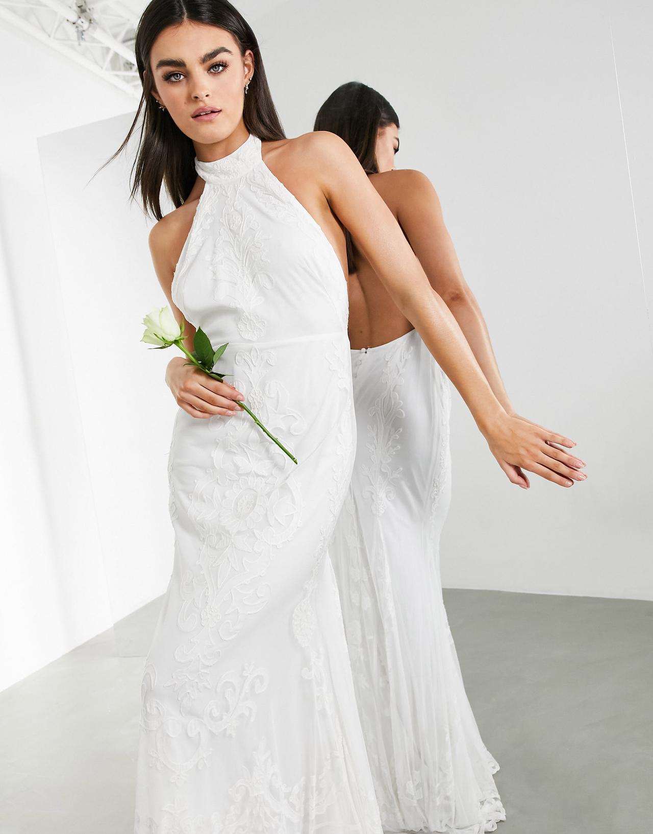 ASOS Halter Backless Maxi Wedding Dress in White