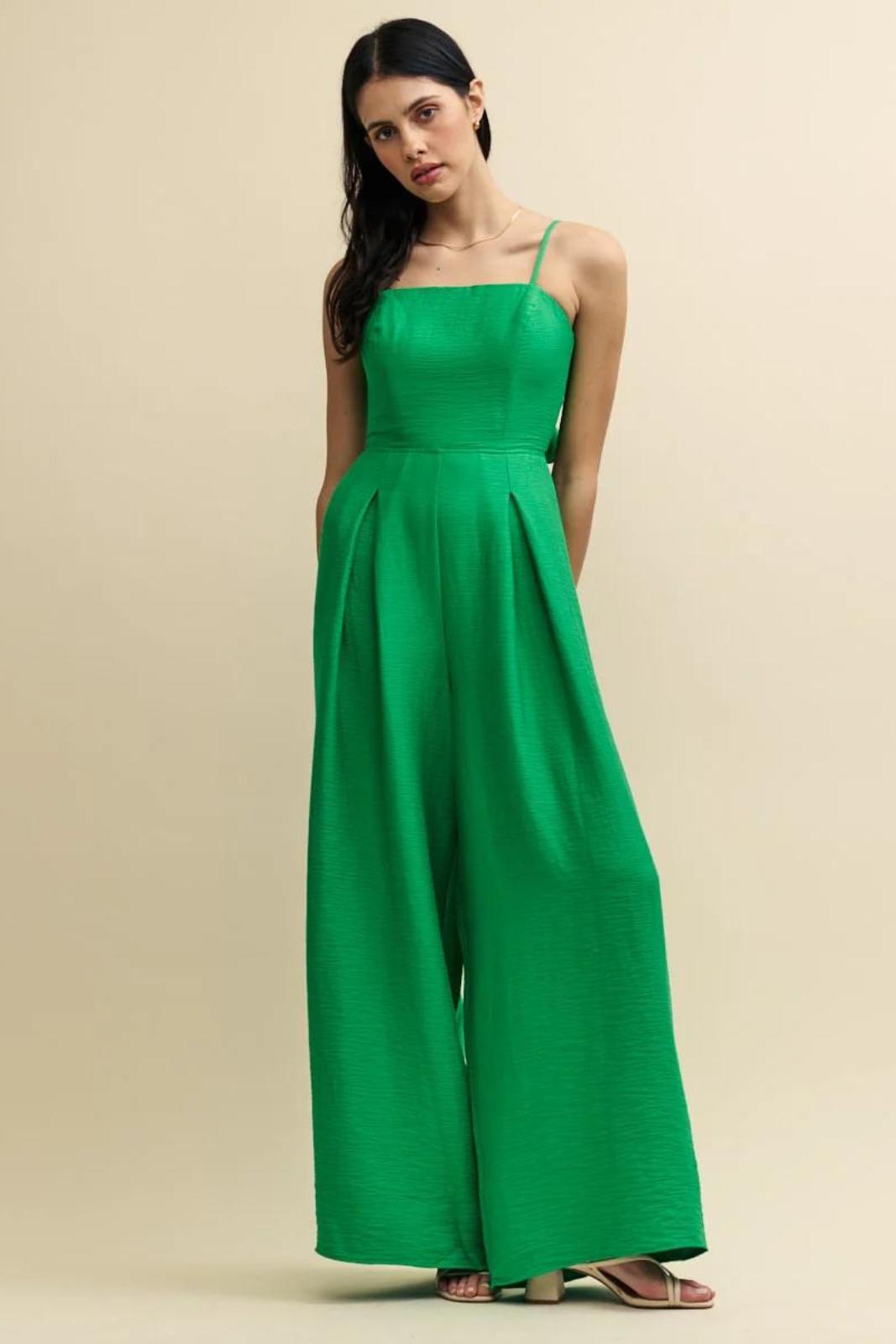 Green jumpsuit wedding guest best sale