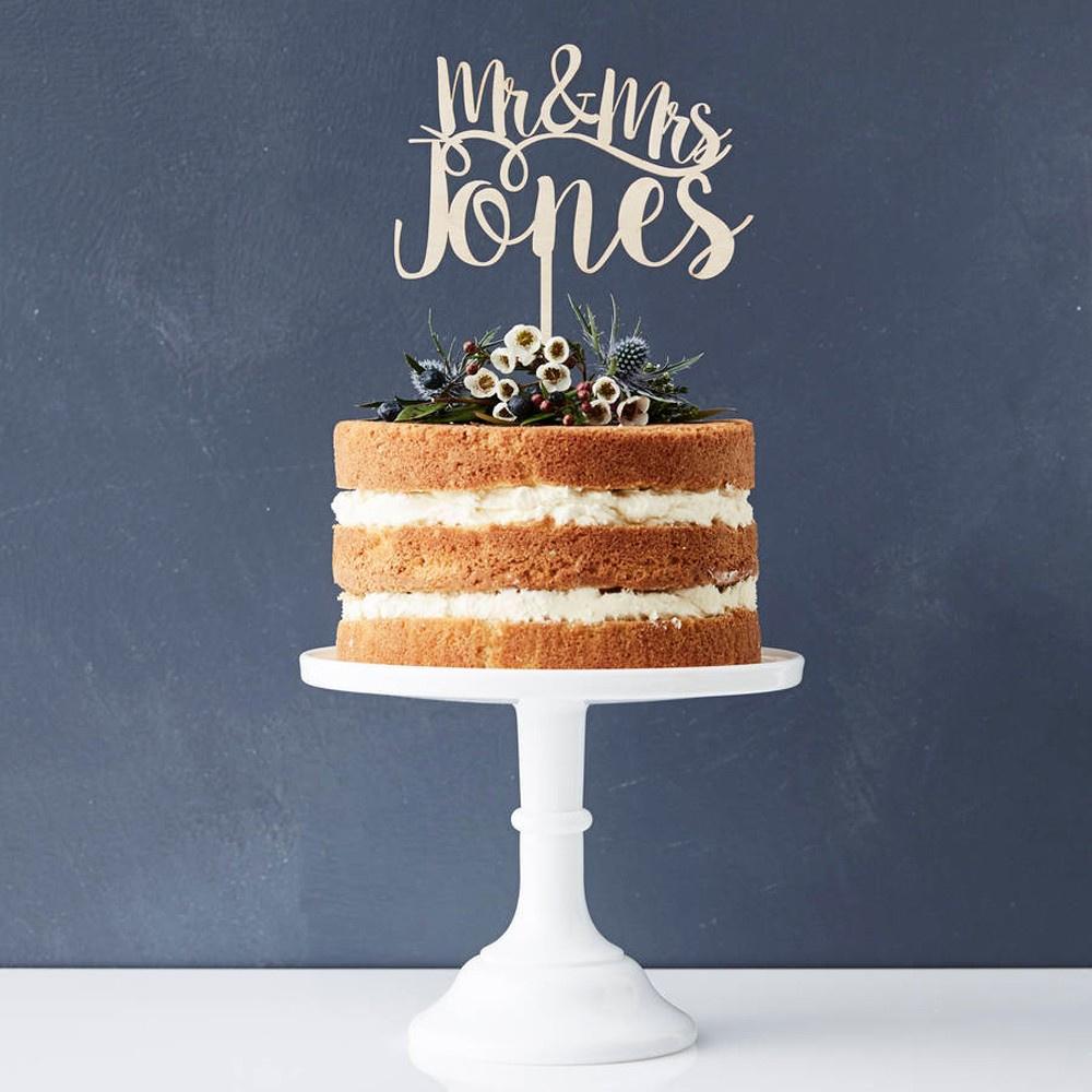 Mr & Mrs Rustic Wedding Cake Topper Pearls and Bow Tie Real Wood 