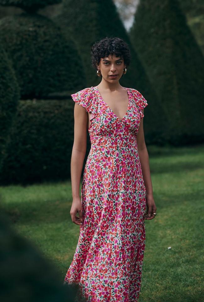 Maya Floral Crepe Midi Dress Ghost