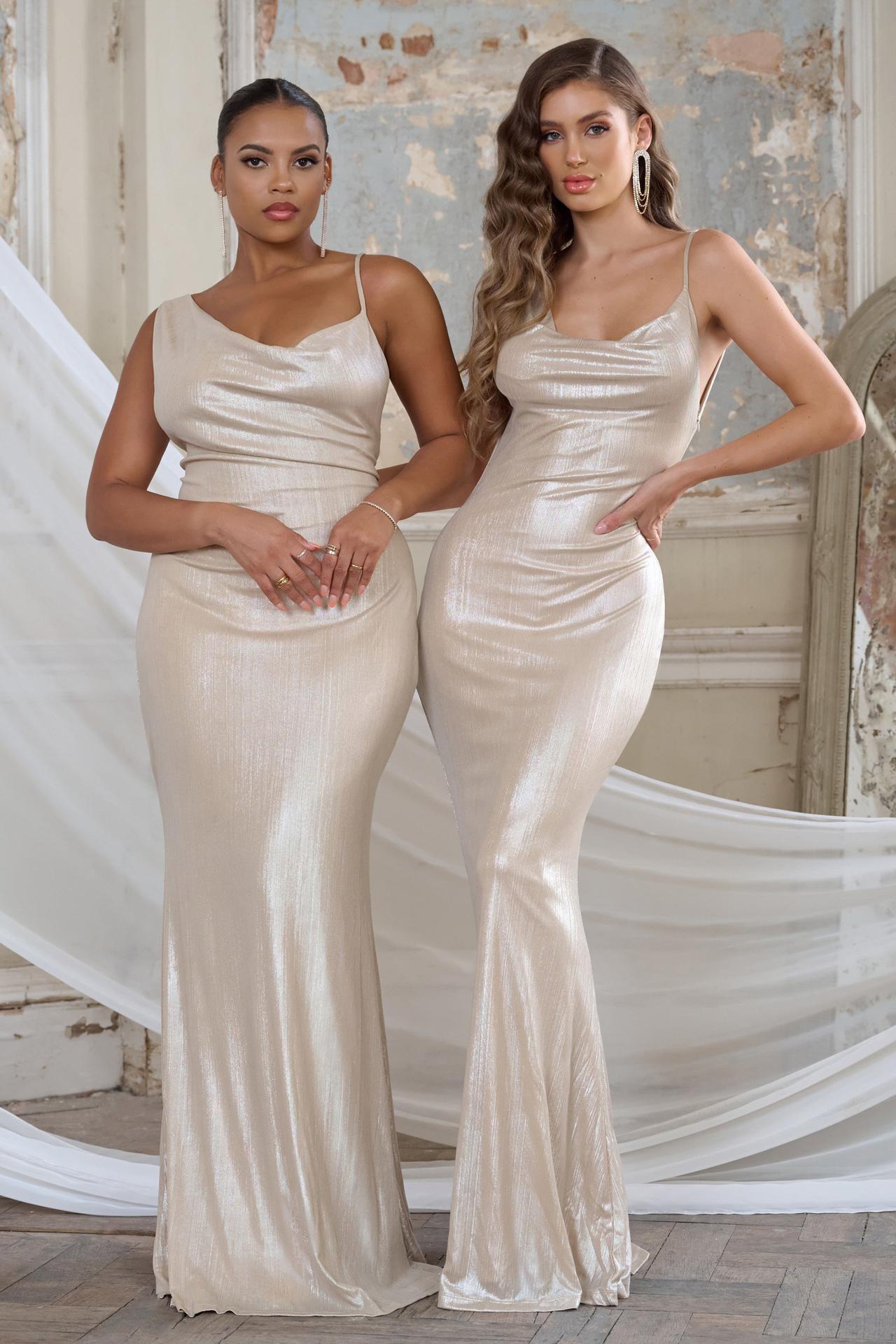 Rose Gold Sparkly Bridesmaid Dresses Sequins Lace One Shoulder BD096 –  Pgmdress
