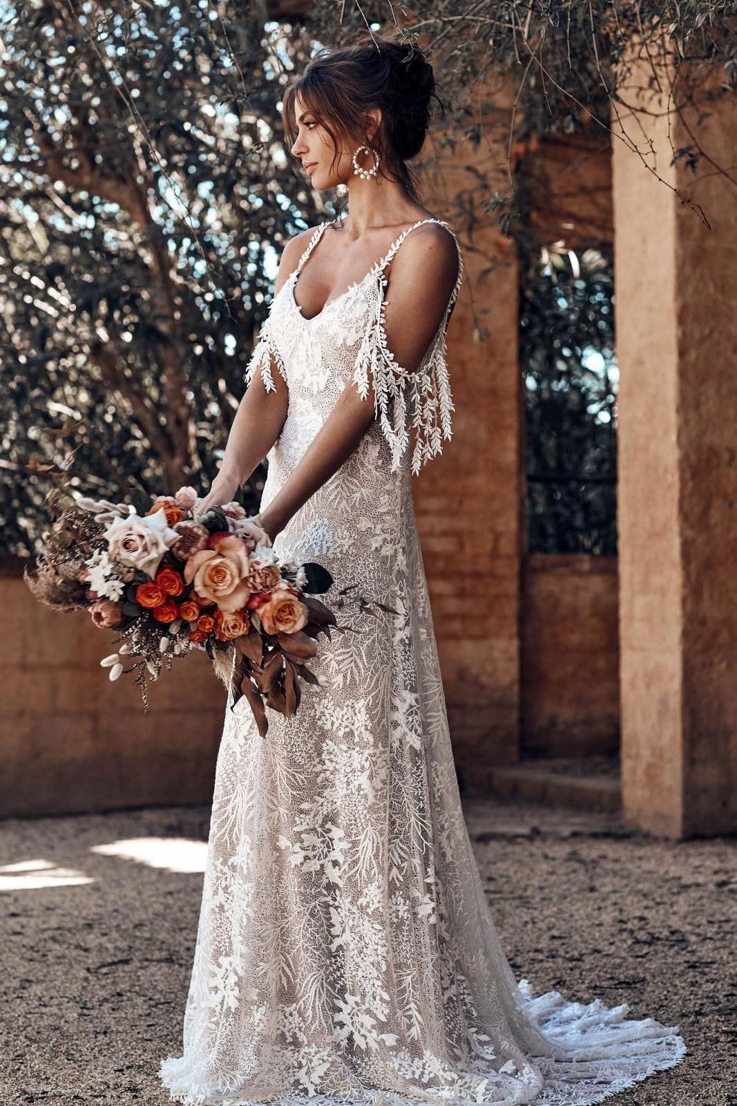 UK White Sleeveless A-Line Lace Flower Wedding Dress Bridal Gown Size 6-16 