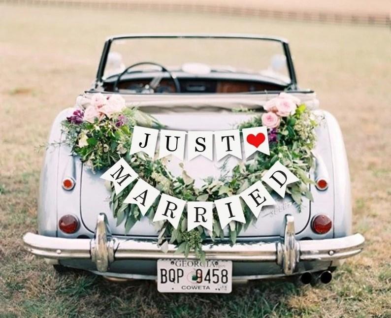 5 Pcs Just Married Car Decorations Just Married Sign Banner Just Married Car  Magnet Just Married Car Decal Wedding Decorations For Car Window Honeymoo