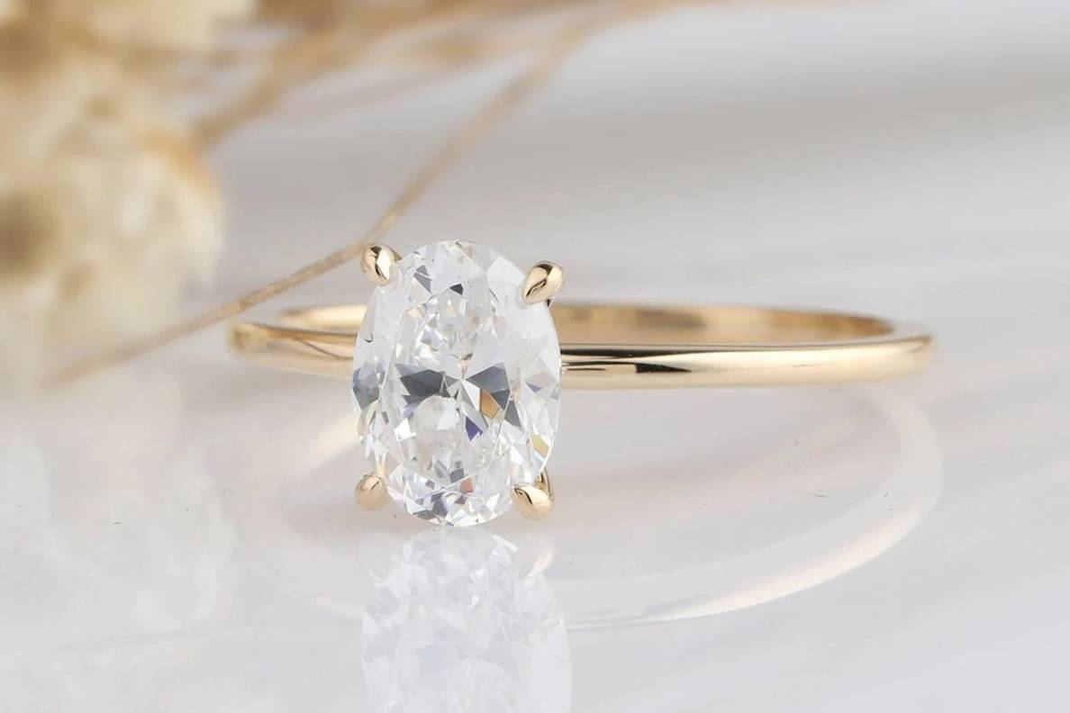 North Star - Brilliant Cut Moissanite Engagement Ring with Diamond Halo - Ready to Ship 14K Rose Gold