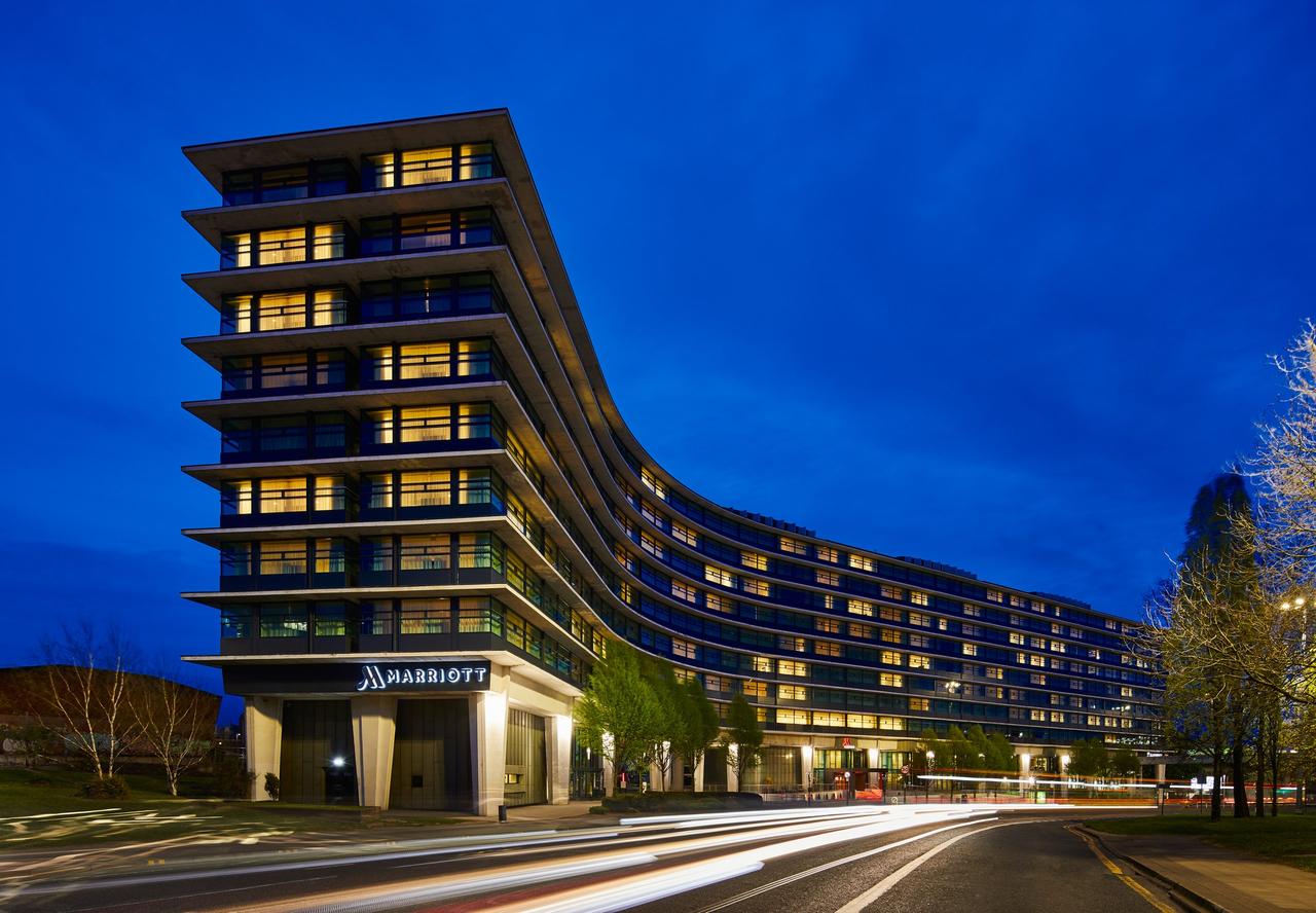 Exterior of a city hotel wedding venue.