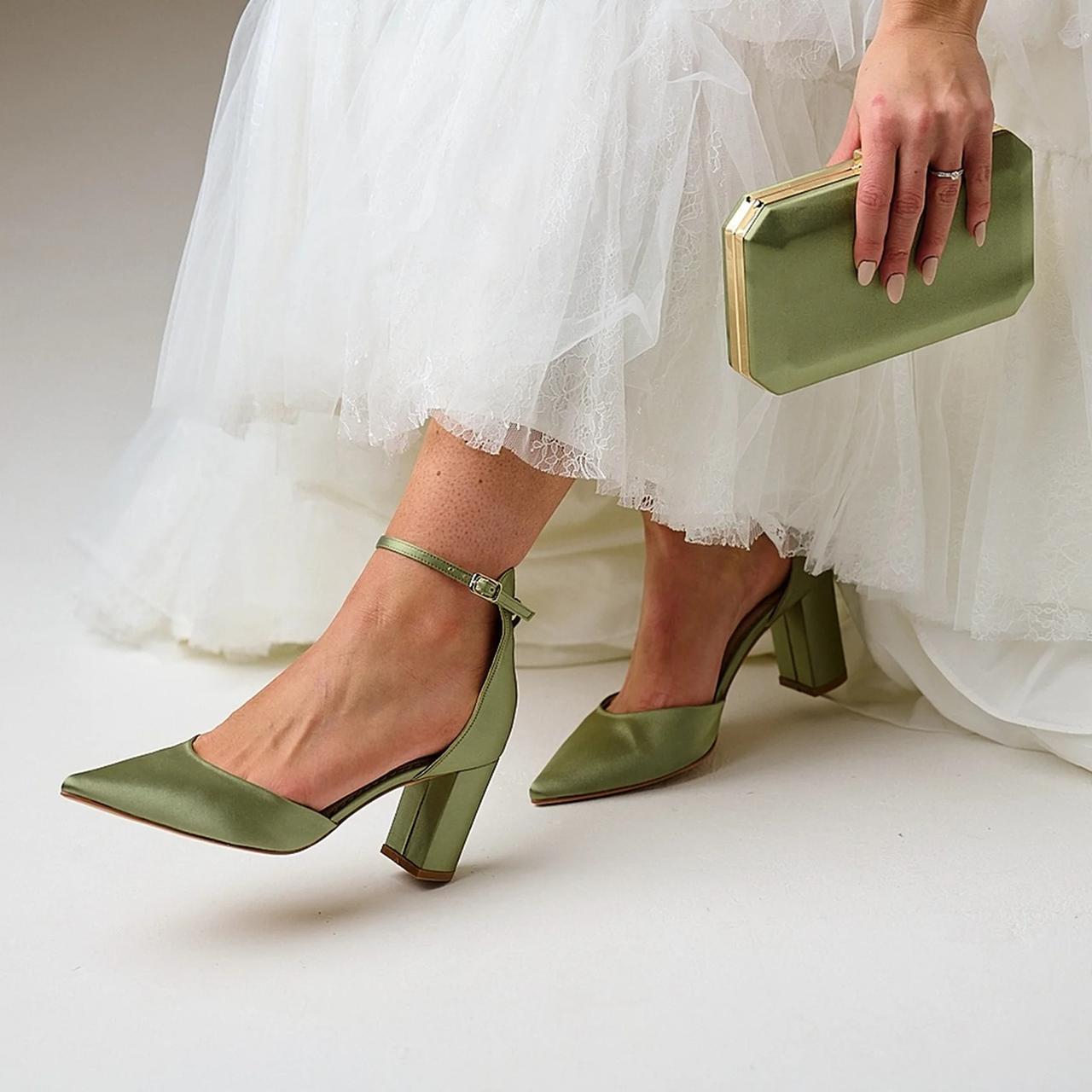 Olive Green Satin Shoe & Box Clutch - Lace & Favour 