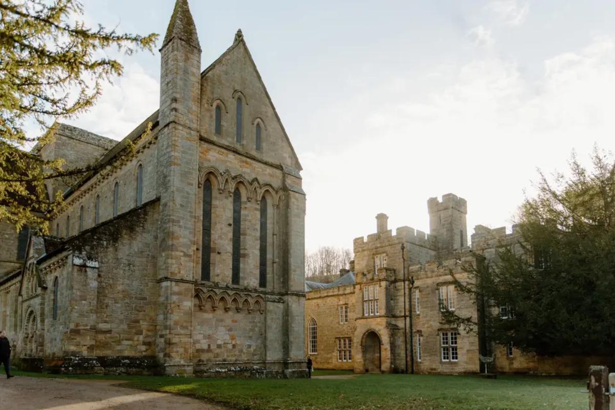 2 the outside of historic building Brinkburn in daylight