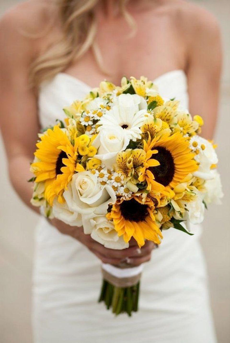 Sunflower And White Rose Bouquet 8004